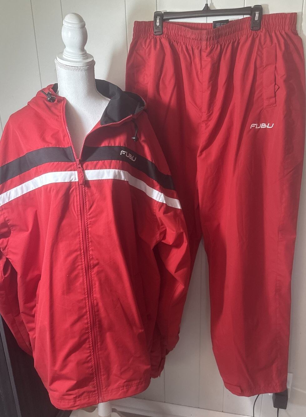 Vintage Fubu Track Suit Pants Jacket Sz 2XL 90s Baggy Windbreaker Red/black V9